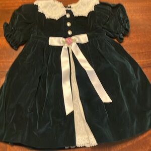 Velvet Dress with Lace Collar and Ribbon